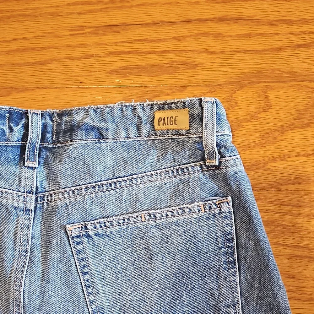 PAIGE Blue Distressed Jean Shorts - Picture 6 of 8